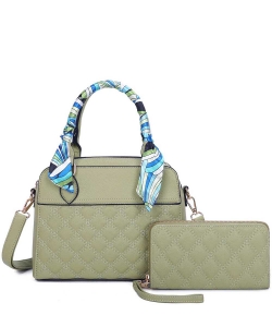 Quilted Scarf Top Handle 2-in-1 Satchel LF471S2 GREEN